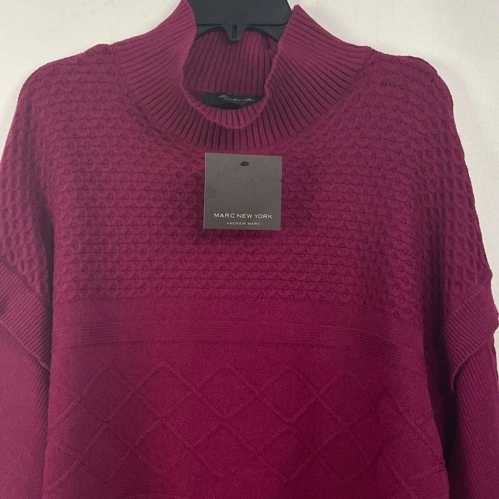 Marc New York Andrew Marc Women's Red Plum Turtleneck Cable Knit Sweater Size L‎